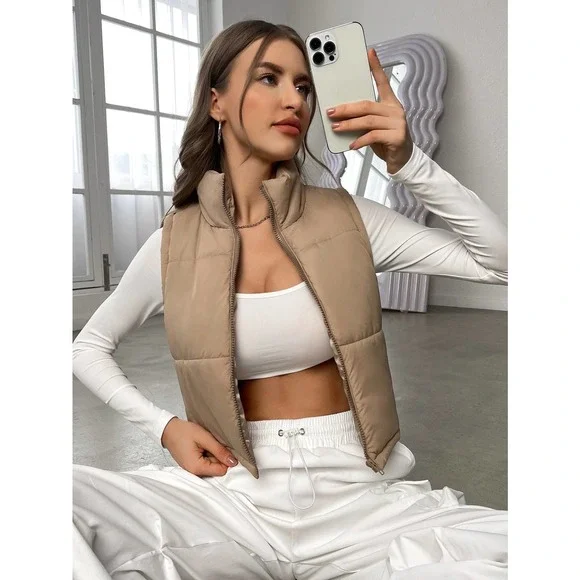 minimalist quilted Zip Up Vest Puffer Coat - Picture 1 of 8